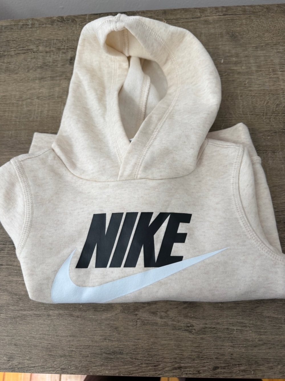 Nike Cream Hoodie with Black Logo and Cream Swoosh